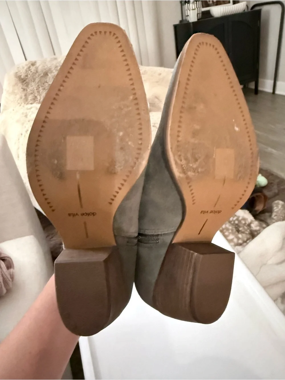 Dolce Vita Grey Suede Pointed Toe Ankle Booties with Side Zip